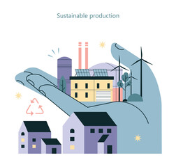Naklejka premium Sustainability concept. Sustainable production, industry development with global