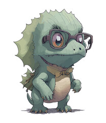Portrait of a cute Dinosaur wearing glasses. White background.