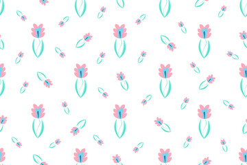 Seamless pattern with colorful Watercolor flowers. Ethnic Endless Summer ornament with simple flower. Orchid backdrop. Floral wallpaper and bed linen print.