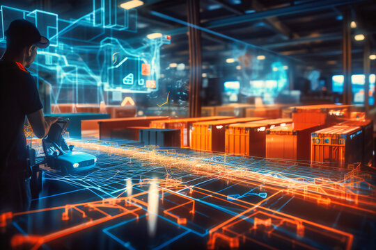 Team members leveraging a tablet to enhance logistic network distribution and intelligent transport solutions