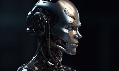 Android robot robot head close-up, generative AI