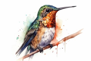 Cute Hummingbird Watercolor. Generative AI
