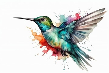 Fototapeta premium Cute Hummingbird Watercolor. Generative AI