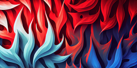 Red and blue fire background, burning hot and cold flames watercolor illustration banner, created with Generative AI technology