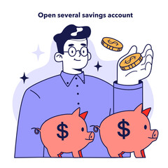 Open several savings account to kepp a family budget. Househo