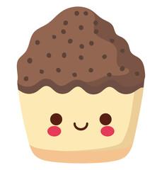 Cute smiling cartoon chocolate cupcake