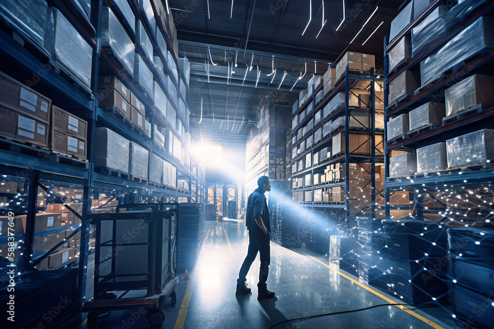 Poster worker diligently verifying and loading products, ensuring smooth logistics and on-time delivery