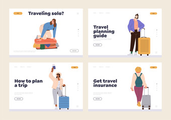 Set of landing page for online service and internet recourses with travel and tourism concept