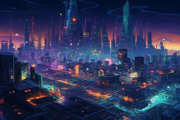 Fototapeta na wymiar Night City of the future. Generative AI