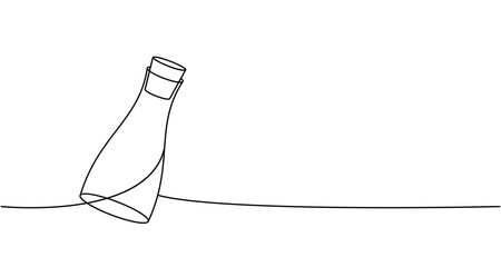 Glass bottle one line continuous drawing. Empty glass or plastic bottle continuous one line illustration. Vector linear illustration.