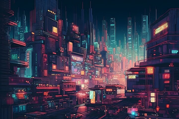Fototapeta na wymiar Night City of the future. Generative AI
