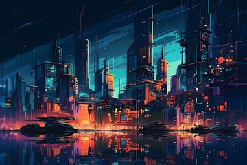 Night City of the future. Generative AI