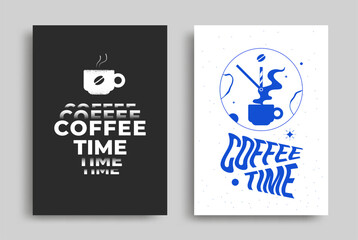 Coffee Time Poster with cup and clock. Vector illustration