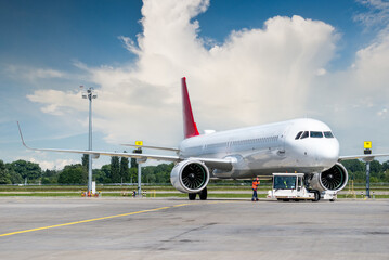 Fototapeta na wymiar Aviation industry, airplane service at airport field