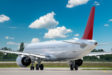 Aircraft taxiing before take off, read view