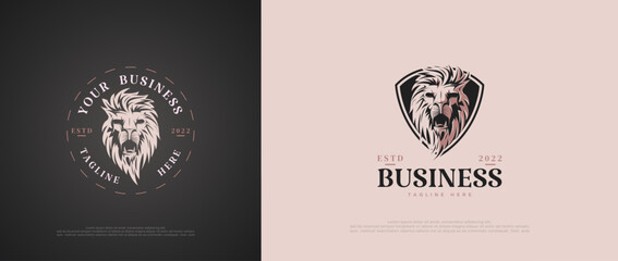 Fototapeta na wymiar Lion logo with luxury and brave lion head illustrations. Elegant and luxurious logo. Premium design with luxury and elegant concepts.