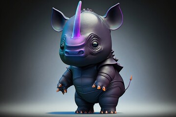 Adorable rhinoceros creature. Fantasy character created with Generative AI 