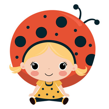 Cheerful child playing with ladybug hat