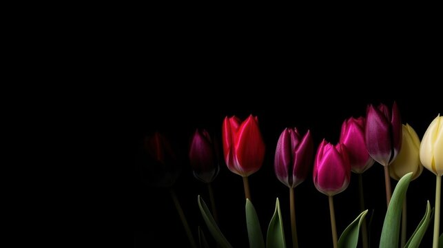tulips Flowers spring summer Minimalism black Background generative ai