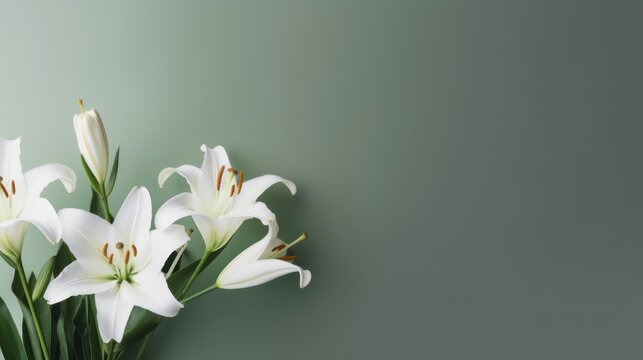 Lilies Flowers spring summer Minimalism Background with empty copy space generative ai