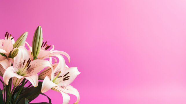 Lilies Flowers spring summer Minimalism Background with empty copy space generative ai
