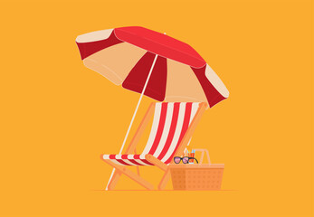Beach chair lounger with umbrella. Summer vacation by the sea. Warm summer sunny days on vacation. Vector illustration © Igor