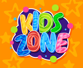 Kids Zone inscription in cartoon form. Banner for children room, playground. Colorful beautiful inscription to attract the attention of children. Vector illustration
