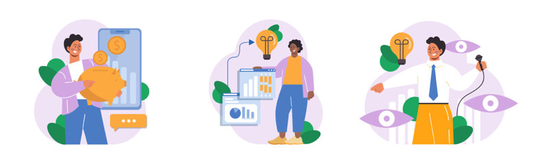 Financial influencer set. Trader or broker social media educative blog.