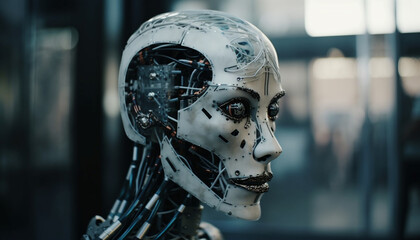 Obraz na płótnie Canvas Metal machinery and futuristic cyborg design innovation generated by AI
