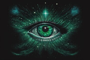 Fototapeta premium Cosmic being malachite eye created with Generative AI 