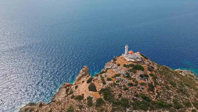 Aerial view of Lighthouse and Knidos or Cnidus an ancient city in Tekir burnu peninsula, Datca town, Mugla province, Turkey.