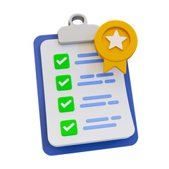 3d minimal To-do list. Goal achievement concept. Checklist. checklist clipboard with gold medal. 3d illustration.