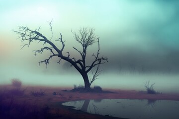 Fototapeta premium Foggy wasteland landscape created with Generative AI 