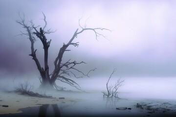 Fototapeta na wymiar Foggy wasteland landscape created with Generative AI 