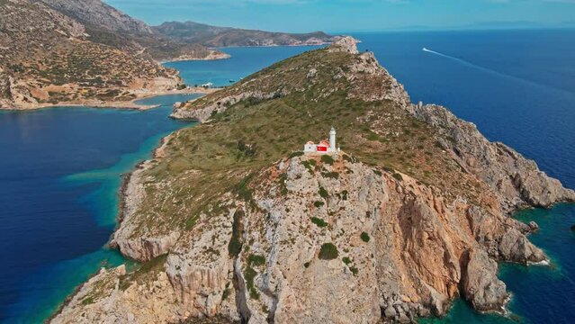 Aerial view of Lighthouse and Knidos or Cnidus an ancient city in Tekir burnu peninsula, Datca town, Mugla province, Turkey.