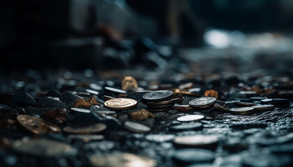 Heap of shiny coins represents financial abundance generated by AI