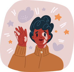 Vector illustration of girl with vitiligo. Support concept for people living with vitiligo.