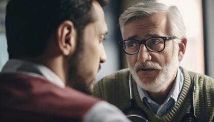 Two businessmen in casual clothing discussing expertise generated by AI