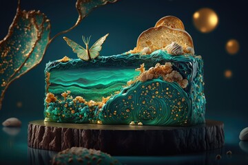 Magical malachite glowing cake created with Generative AI 