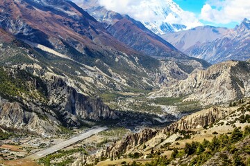 A view of the Humde valley airstrip near Manang on the Annapurna circuit trek in central Nepal
