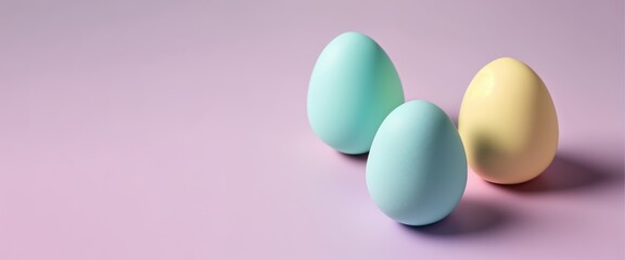 Multicolored easter eggs against pastel pink background. Isolated, free space for text copy.