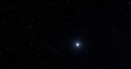 Distant alien star system with dark starry background.