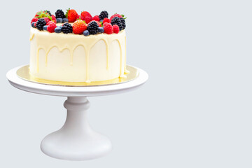 Cheesecake with white chocolate and fresh berries isolated on plain background