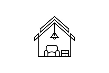 home furniture line art style logo design template