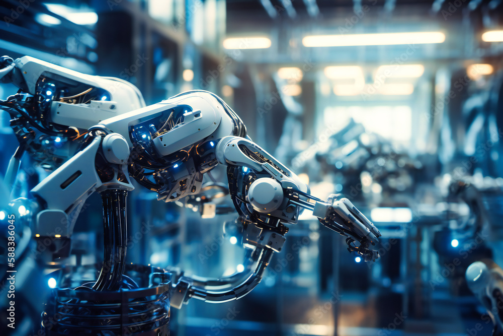 Poster advanced robotic arm technology integrated with communication networks, fostering seamless cooperati