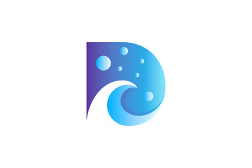 letter d and waves blue color gradient logo design
