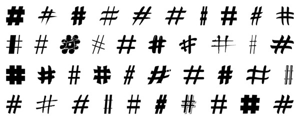 Hashtag icons. Black hashtag crossing. Set of social media hashtags - obrazy, fototapety, plakaty