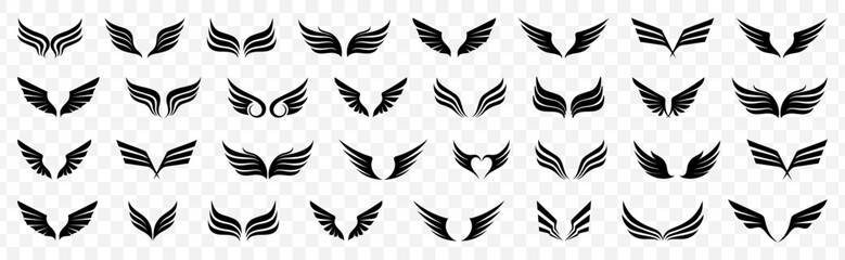 Black wings collection. Black wing icons. Set of black wings design © top dog