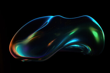 Petrol abstract shape, glow loop, soft light, minimalist, holographic, black background .Generative AI
