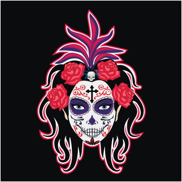 mexican sugar skull, girl with skull makeup, vintage design t shirts
